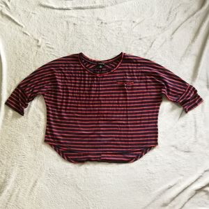 UK2LA Striped 3/4 Sleeve High Low Crop Top